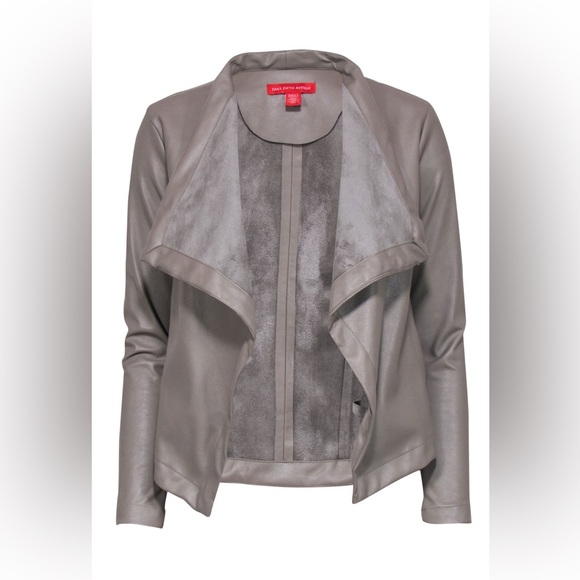 SAKS FIFTH AVENUE Faux Leather Jacket Waterfall Cardigan Grunge Biker Rocker - Picture 1 of 9